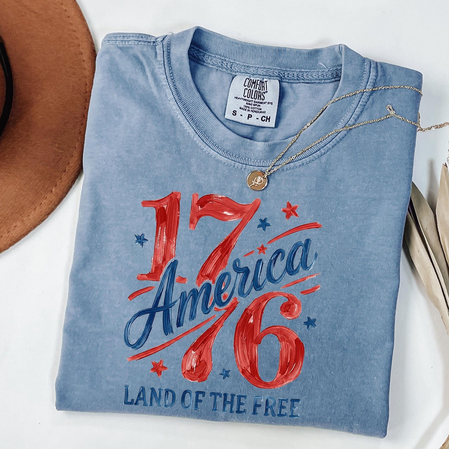 Comfort Colors 1776 America Shirt, 4th of July T-Shirt, Retro Land of the Free Shirt, Patriotic USA Graphic Shirt, Freedom Celebration Tee