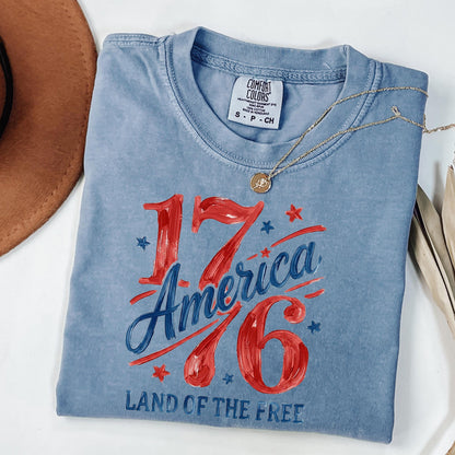 Comfort Colors 1776 America Shirt, 4th of July T-Shirt, Retro Land of the Free Shirt, Patriotic USA Graphic Shirt, Freedom Celebration Tee