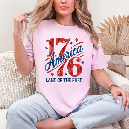 Comfort Colors 1776 America Shirt, 4th of July T-Shirt, Retro Land of the Free Shirt, Patriotic USA Graphic Shirt, Freedom Celebration Tee