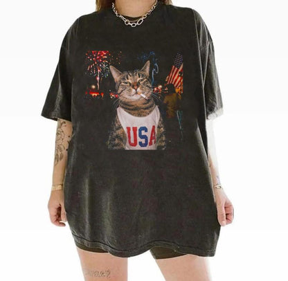 Smoking Cat T-shirt, Fourth of July Shirt, Independence Day, America 250 T-shirt, Animal Lover Tee