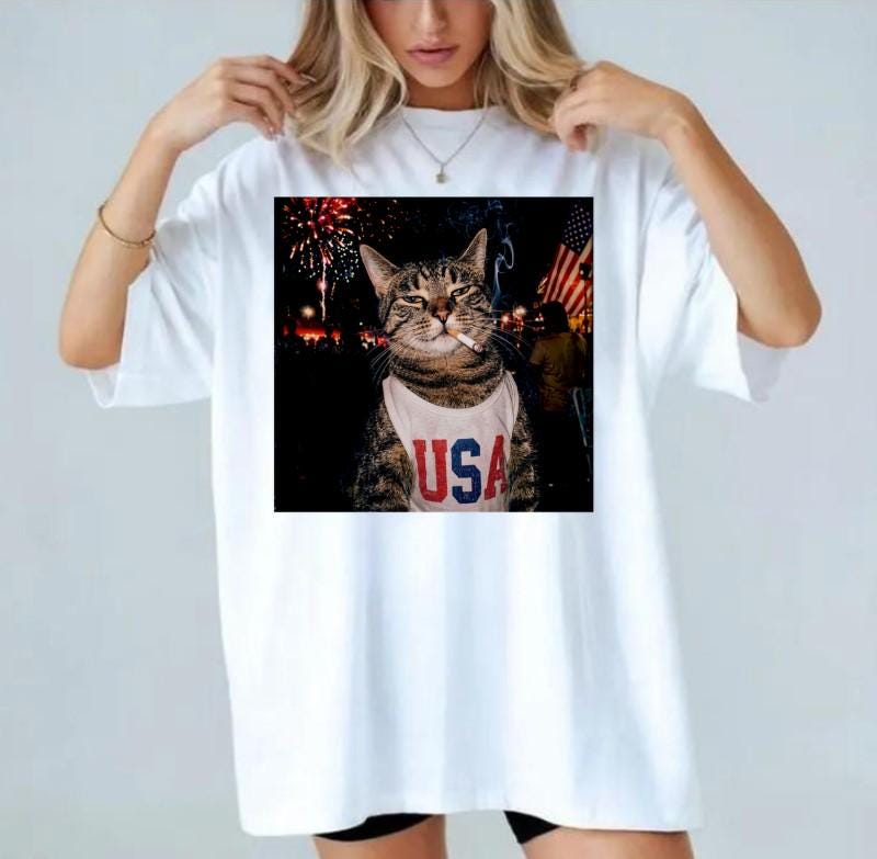 Smoking Cat T-shirt, Fourth of July Shirt, Independence Day, America 250 T-shirt, Animal Lover Tee