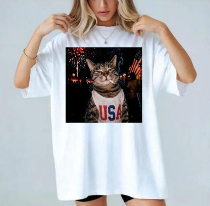 Smoking Cat T-shirt, Fourth of July Shirt, Independence Day, America 250 T-shirt, Animal Lover Tee