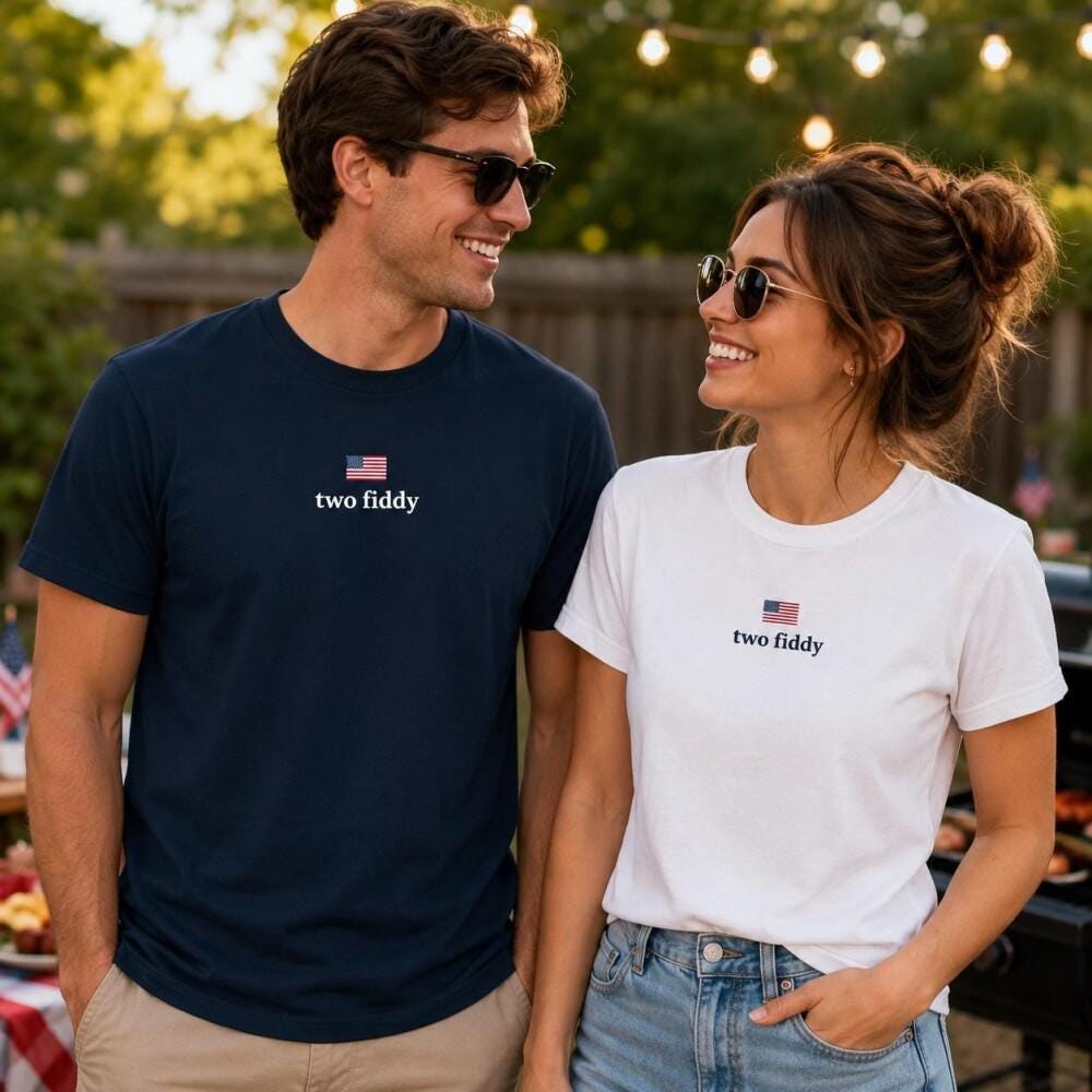 Two Fiddy Shirt, USA 250 Years Tee, Funny Patriotic Graphic Tee, 1776 2026 Shirt, 4th of july Gift, Comfort Colors, Independence Day