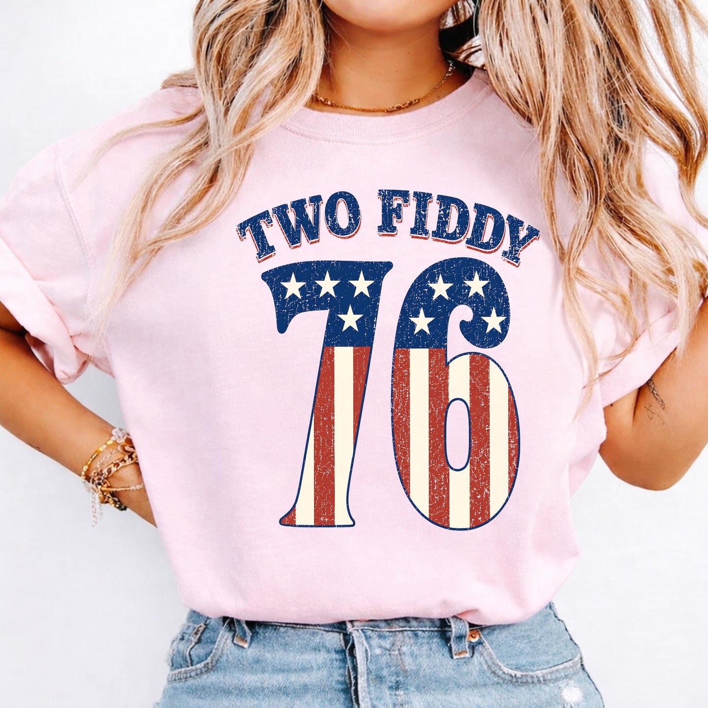 Two Fiddy Shirt, Retro 76 USA Birthday Shirt, Patriotic Summer 1776 Anniversary Tank Top