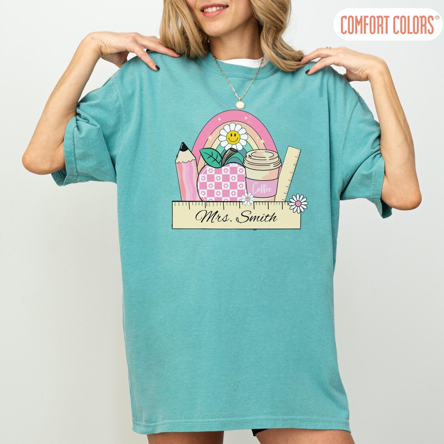 Comfort Colors® Custom Teacher Shirt, Pink Teacher Shirt, Teacher Coffee Tee, Teacher Appreciation, Back to School Gift, Last Day of School