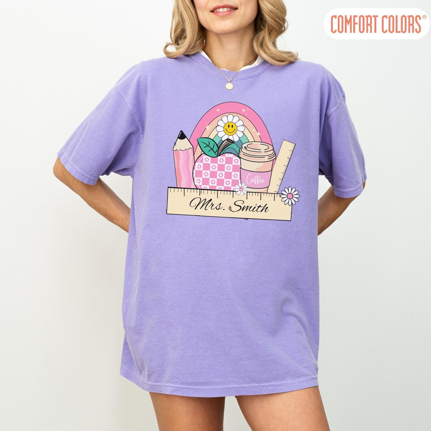 Comfort Colors® Custom Teacher Shirt, Pink Teacher Shirt, Teacher Coffee Tee, Teacher Appreciation, Back to School Gift, Last Day of School