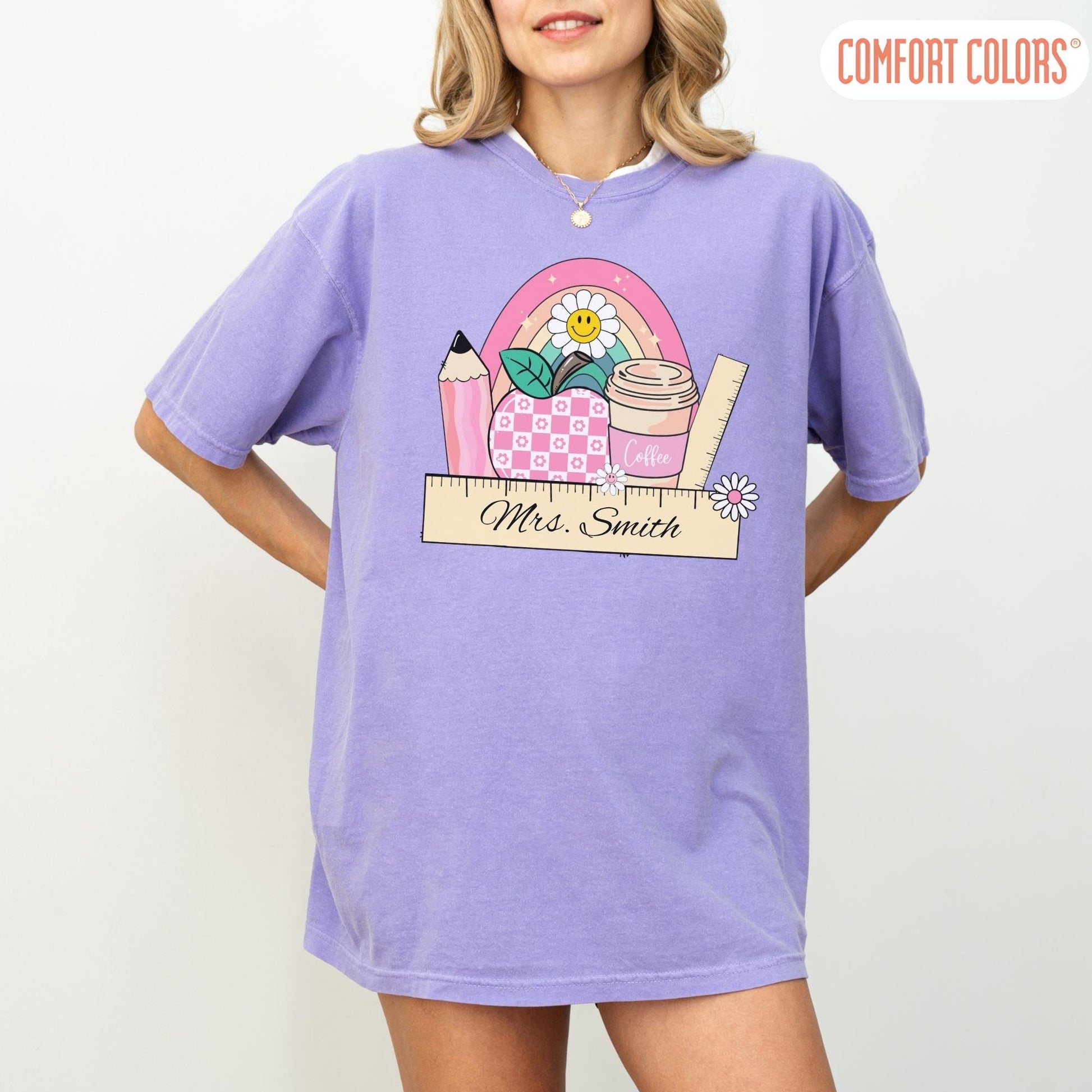 Comfort Colors® Custom Teacher Shirt, Pink Teacher Shirt, Teacher Coffee Tee, Teacher Appreciation, Back to School Gift, Last Day of School