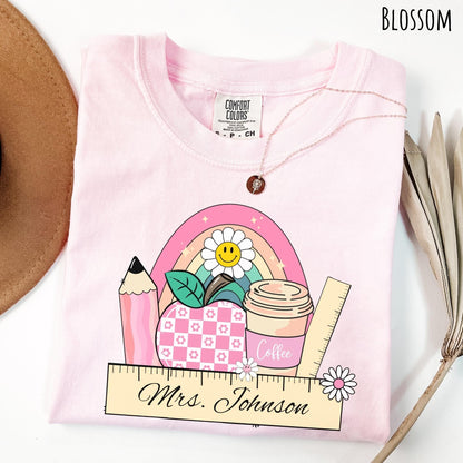 Comfort Colors® Custom Teacher Shirt, Pink Teacher Shirt, Teacher Coffee Tee, Teacher Appreciation, Back to School Gift, Last Day of School
