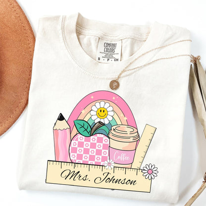 Comfort Colors® Custom Teacher Shirt, Pink Teacher Shirt, Teacher Coffee Tee, Teacher Appreciation, Back to School Gift, Last Day of School