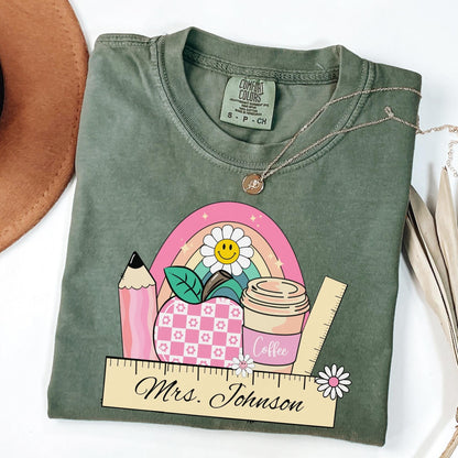 Comfort Colors® Custom Teacher Shirt, Pink Teacher Shirt, Teacher Coffee Tee, Teacher Appreciation, Back to School Gift, Last Day of School