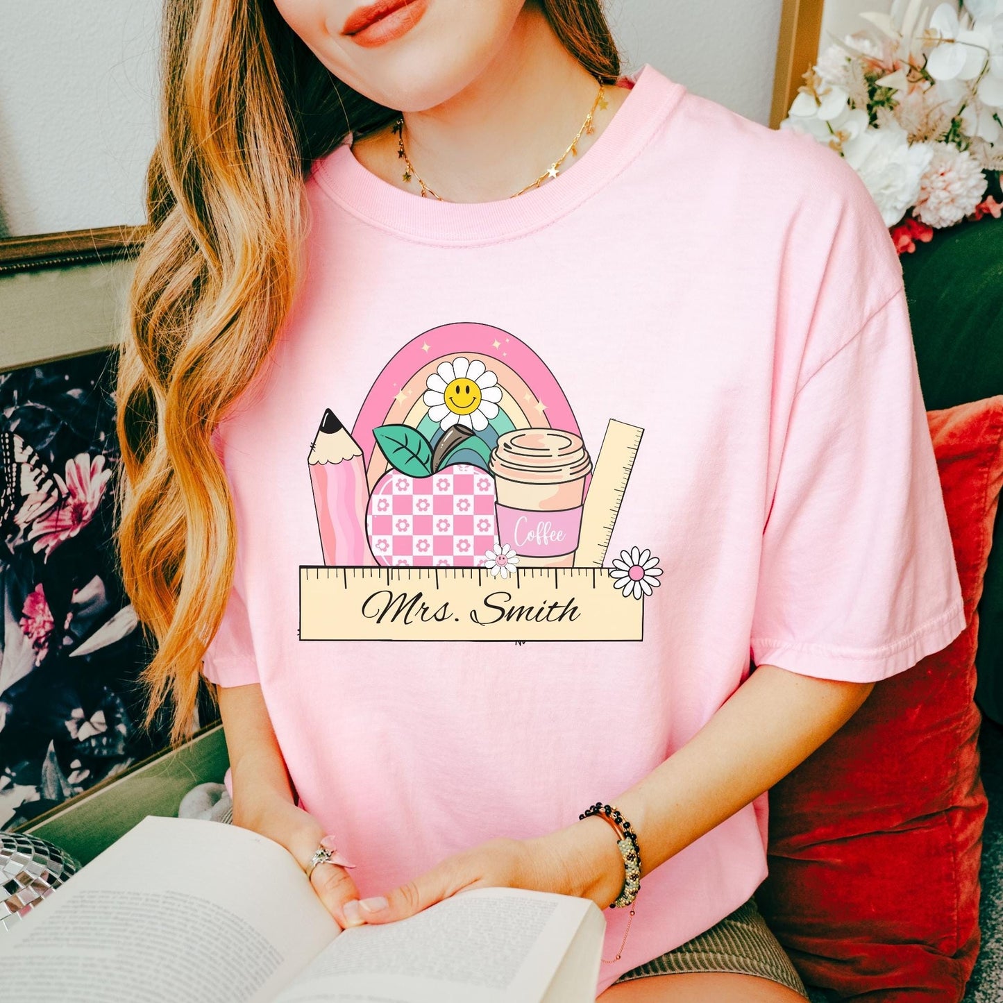 Comfort Colors® Custom Teacher Shirt, Pink Teacher Shirt, Teacher Coffee Tee, Teacher Appreciation, Back to School Gift, Last Day of School