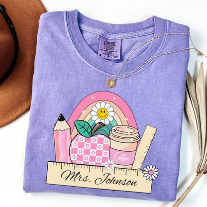 Comfort Colors® Custom Teacher Shirt, Pink Teacher Shirt, Teacher Coffee Tee, Teacher Appreciation, Back to School Gift, Last Day of School