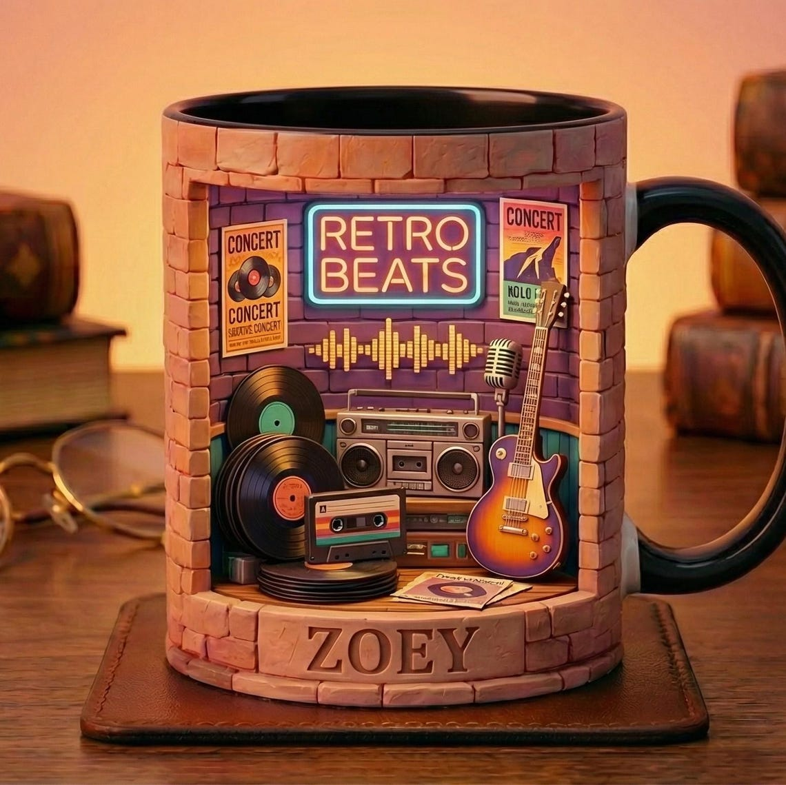 Personalized Music Mug, Custom Name Coffee Cup, Music Lover Gift, Retro Vinyl Mug, Studio Music Mug, Unique Gift for Music Lover