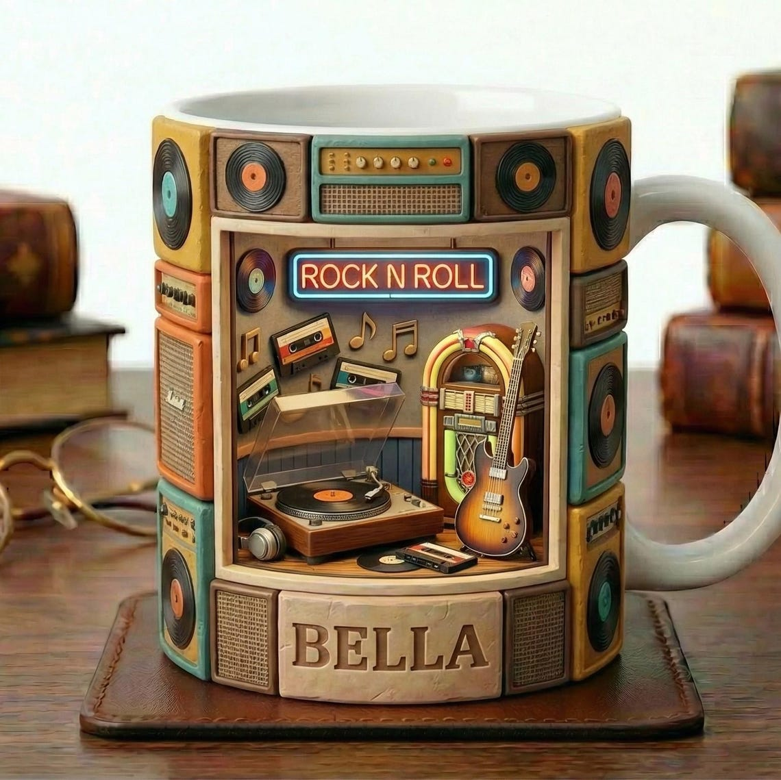 Personalized Music Mug, Custom Name Coffee Cup, Music Lover Gift, Retro Vinyl Mug, Studio Music Mug, Unique Gift for Music Lover