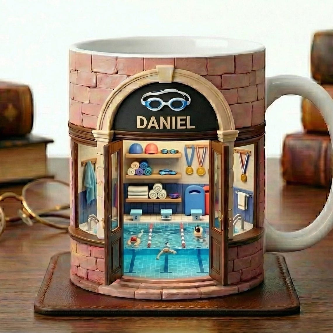 Personalized Swimming Mug, Custom Name Coffee Cup, Swim Team Gift, Pool Lover Mug, Swimmer Gift, Unique Sports Mug