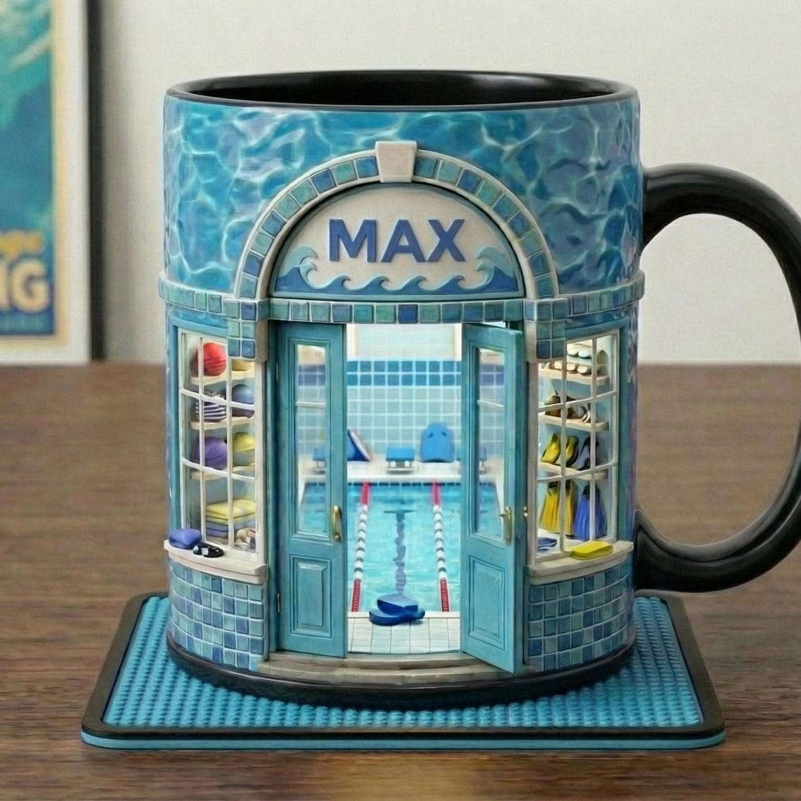 Personalized Swimming Mug, Custom Name Coffee Cup, Swim Team Gift, Pool Lover Mug, Swimmer Gift, Unique Sports Mug