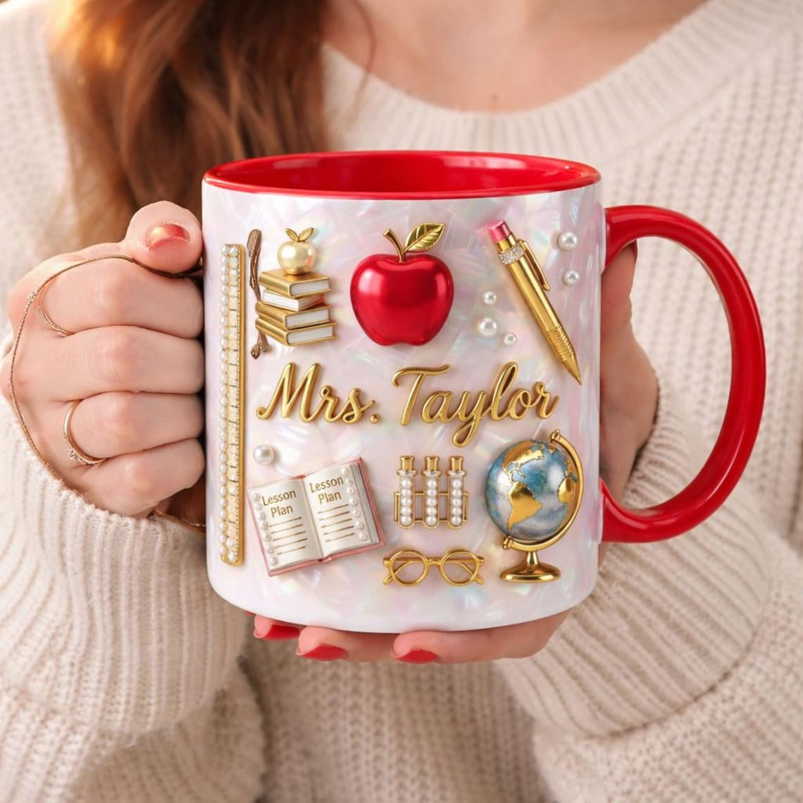 Personalized Teacher Mug with Name, Custom Teacher Coffee Mug, Cute Apple Gift for Teacher, Back to School Teacher Gift Cup