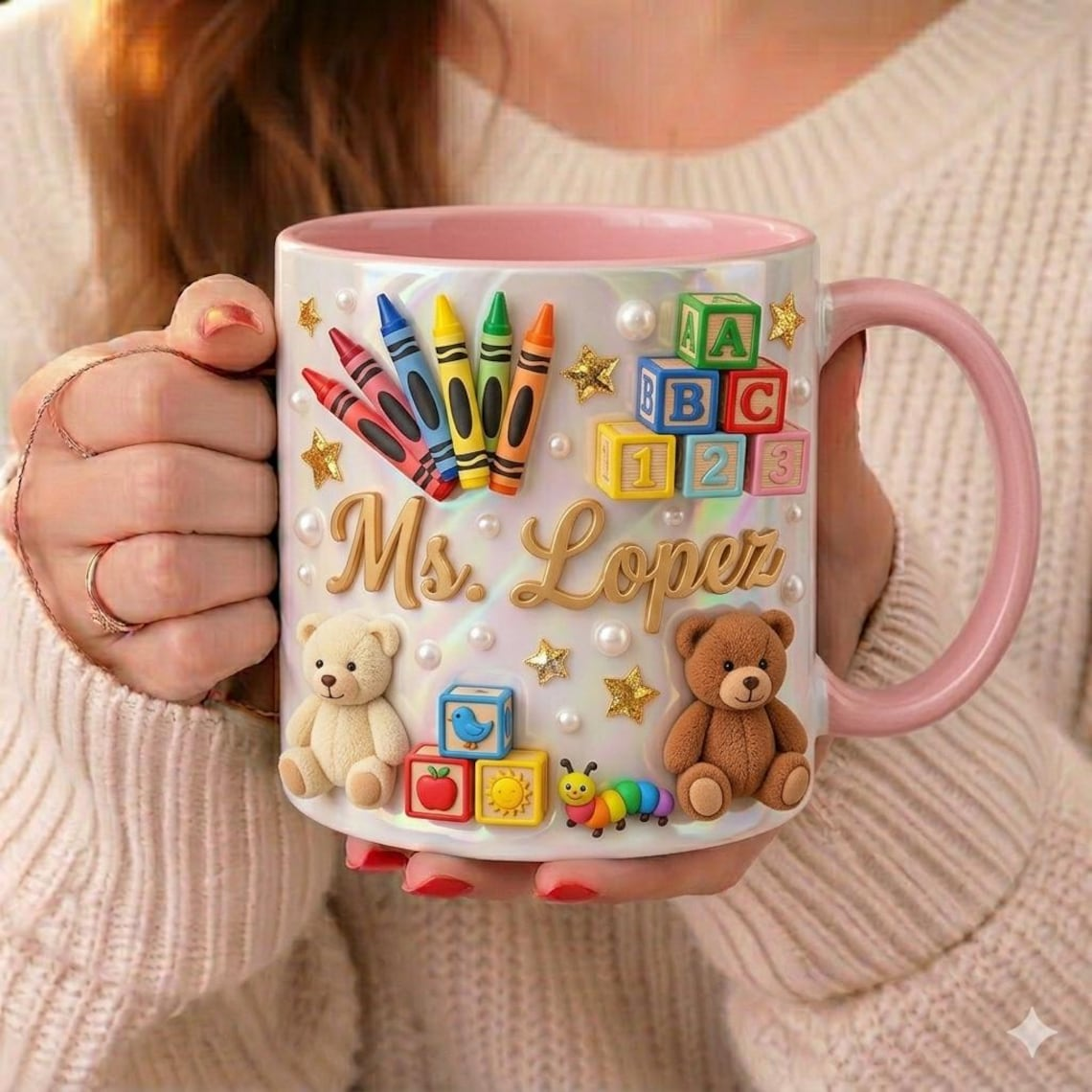 Personalized Teacher Mug with Name, Custom Teacher Coffee Mug, Cute Apple Gift for Teacher, Back to School Teacher Gift Cup