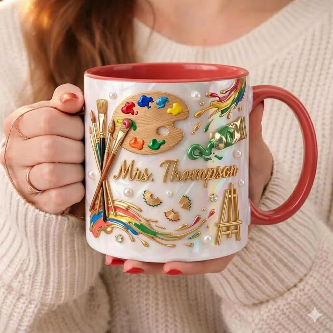 Personalized Teacher Mug with Name, Custom Teacher Coffee Mug, Cute Apple Gift for Teacher, Back to School Teacher Gift Cup
