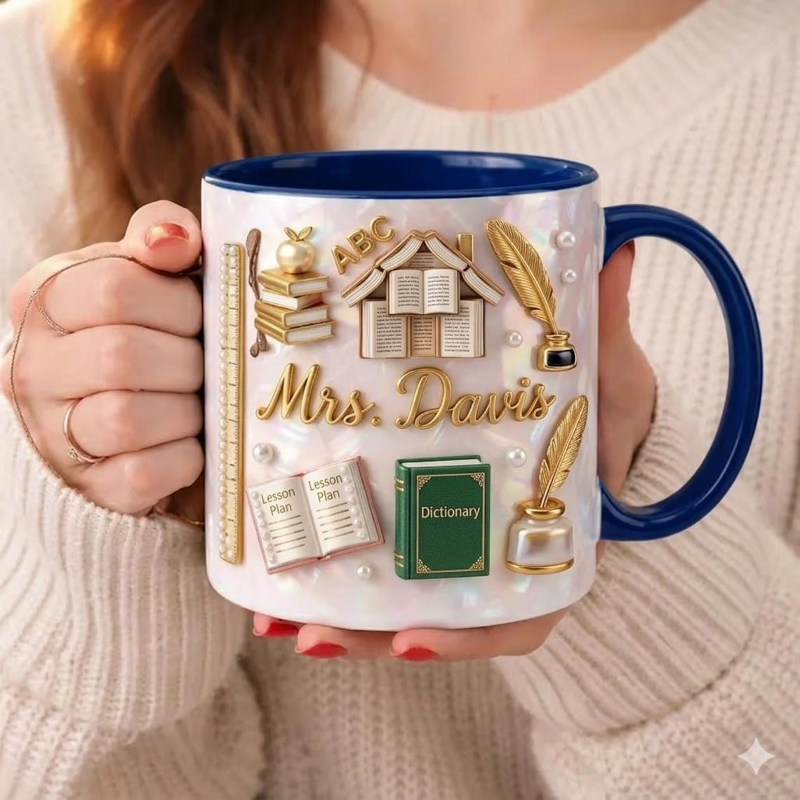 Personalized Teacher Mug with Name, Custom Teacher Coffee Mug, Cute Apple Gift for Teacher, Back to School Teacher Gift Cup
