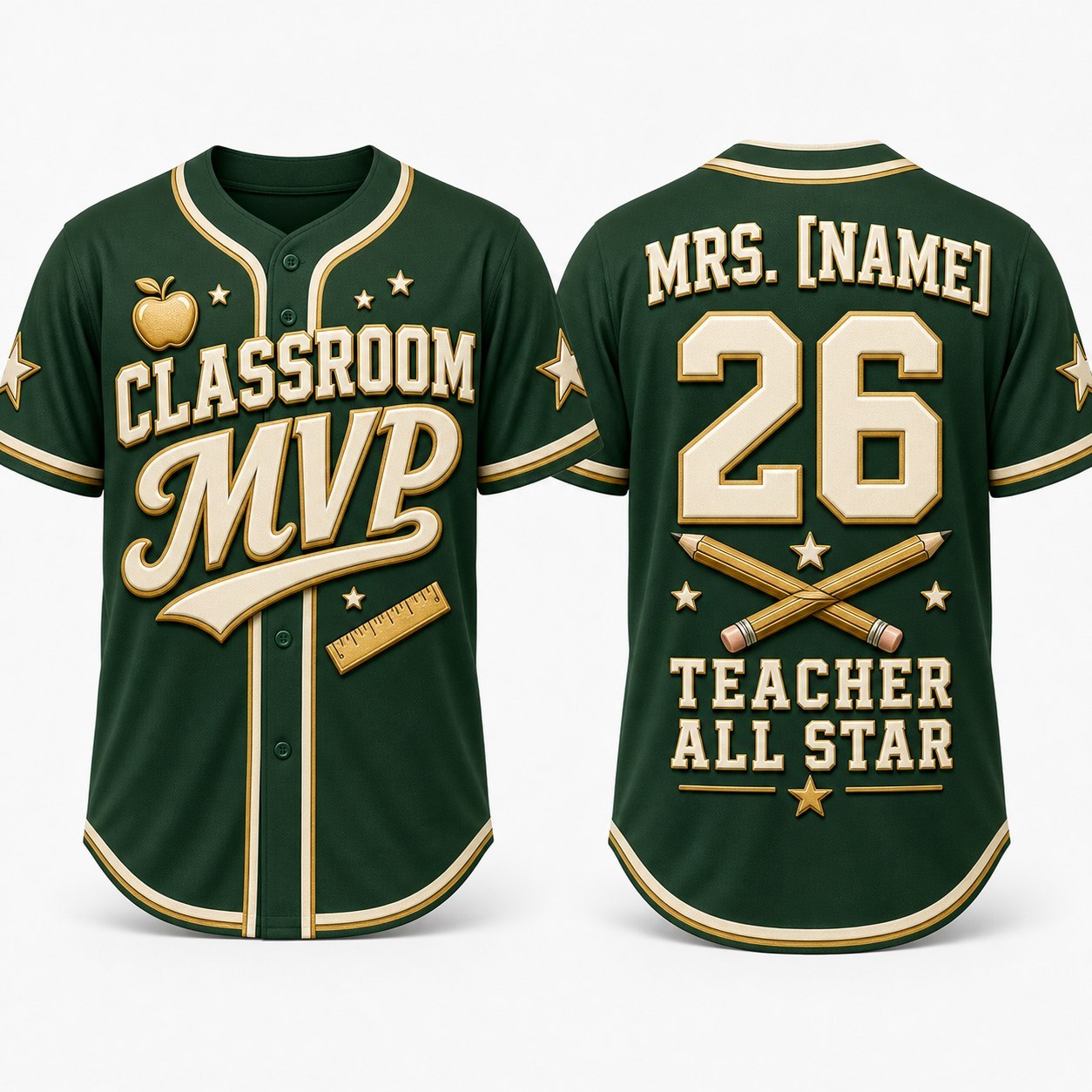 Personalized Classroom MVP Teacher Baseball Jersey, Custom Name Teacher All Star Jersey