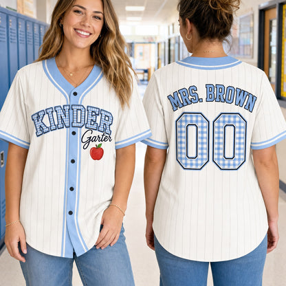 Kinder Garter Teacher Baseball Jersey - Personalized Back To School Jersey