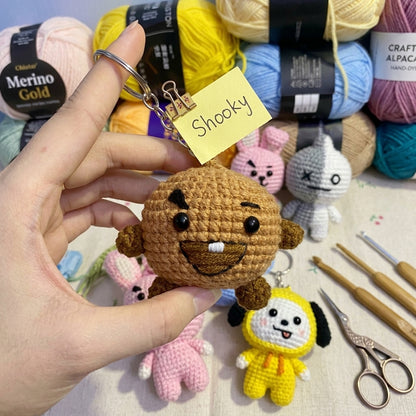 Handmade Crochet Character Keychain, Cute Amigurumi Bag Charm, Kawaii Plush Backpack Accessory, Gift for K-Pop Fans