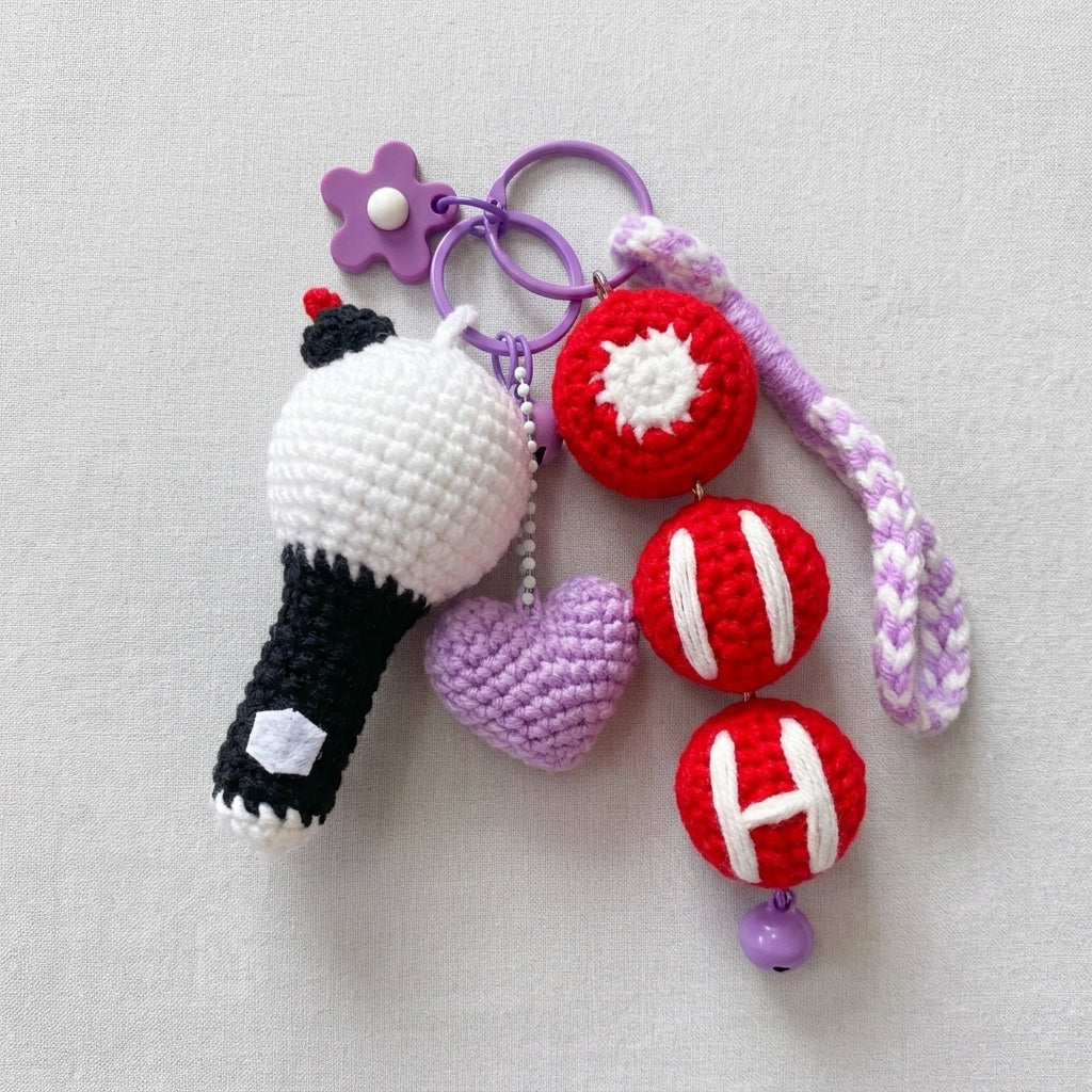 Handmade Crochet Kpop Lightstick Keychain, Cute Yarn Bag, Backpack Charm, Idol Fan Gift, Yarn Keychain Set