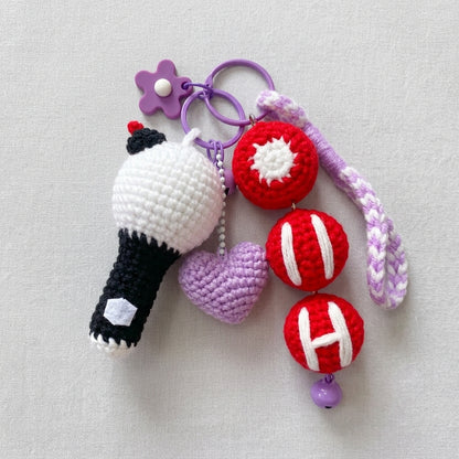 Handmade Crochet Kpop Lightstick Keychain, Cute Yarn Bag, Backpack Charm, Idol Fan Gift, Yarn Keychain Set