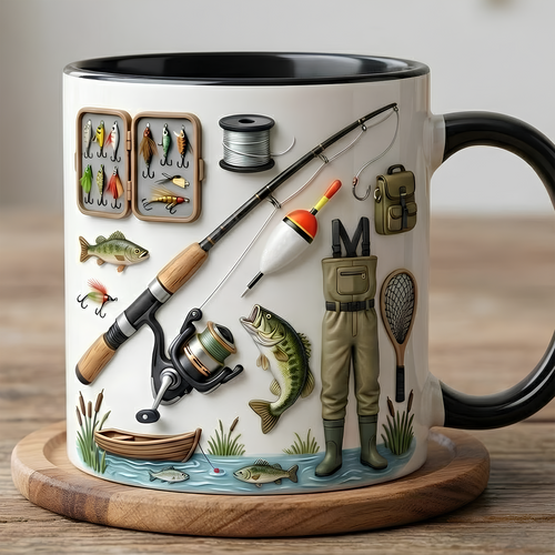 Custom Name Fishing Mug, Fishing Lures Coffee Accent Mug, Father's Day Gift for Grandpa Dad, Gift For Fisherman, Fishing Lover Cups