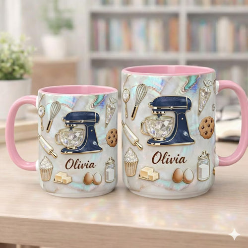 Baking Coffee Mug, Custom Name Baker Gifts, Kitchen Stand Mixer Ceramic Cup, Gift for Pastry Chef, Baking Lover Mug with Name