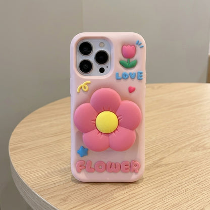 Cute 3D Fluffy Silicone iPhone Case Built-in Case, Shockproof Full Protection Kawaii Phone Cover