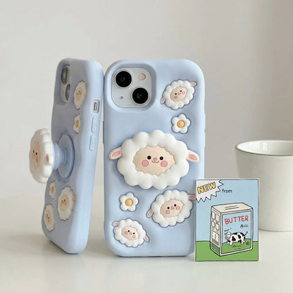 Cute 3D Fluffy Silicone iPhone Case Built-in Case, Shockproof Full Protection Kawaii Phone Cover
