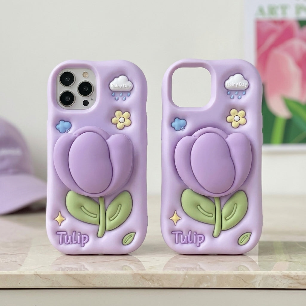 Cute 3D Fluffy Silicone iPhone Case Built-in Case, Shockproof Full Protection Kawaii Phone Cover
