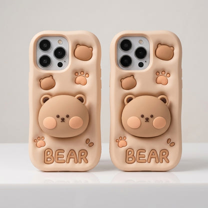 Cute 3D Fluffy Silicone iPhone Case Built-in Case, Shockproof Full Protection Kawaii Phone Cover